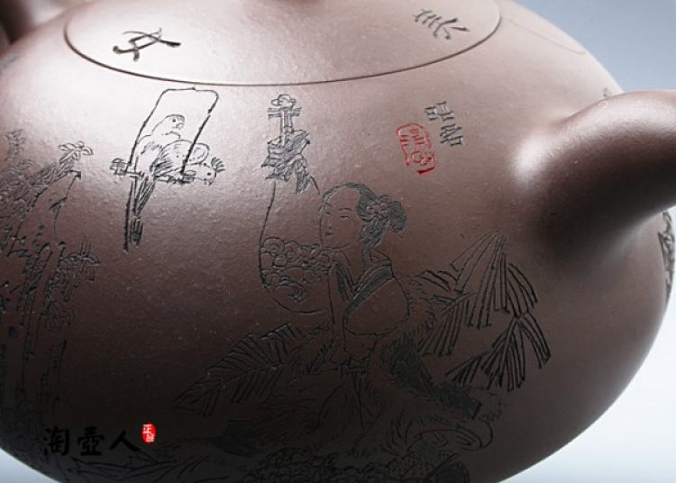 宜兴紫砂壶作品简介《四大美女壶》融雕刻,印章,壶艺