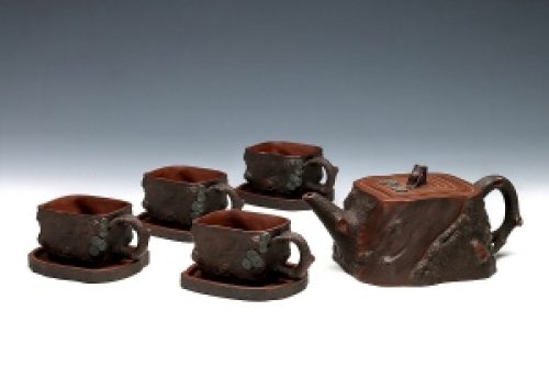 何挺初制原矿紫泥方松茶具(九头)