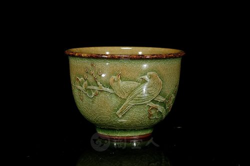 鸟语花香品茗杯紫砂壶