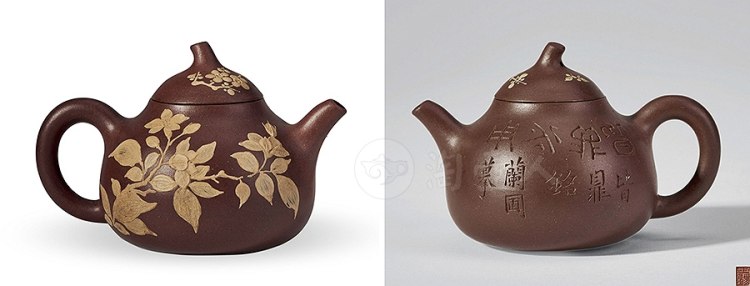 申锡制兰圃铭泥绘花卉匏瓜壶