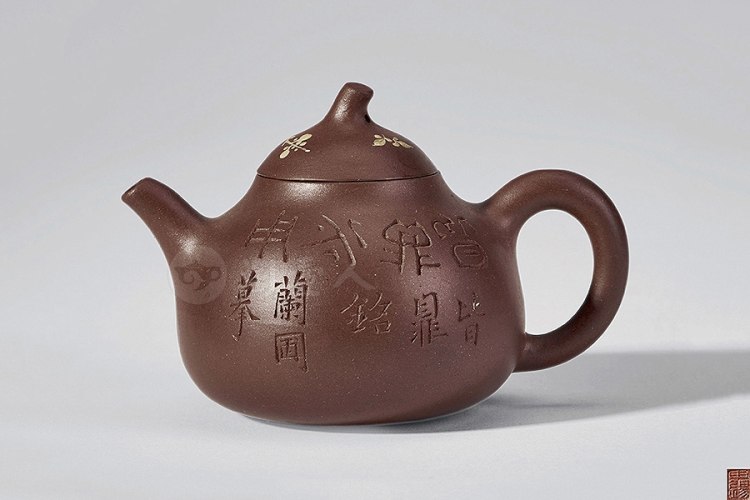申锡制兰圃铭泥绘花卉匏瓜壶
