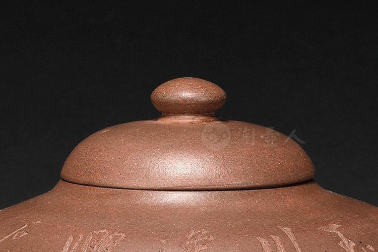 清晚期 茶熟香温款 申锡制石楳刻 紫泥合欢壶