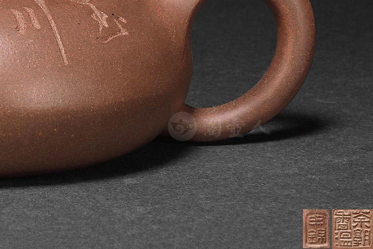 清晚期 茶熟香温款 申锡制石楳刻 紫泥合欢壶