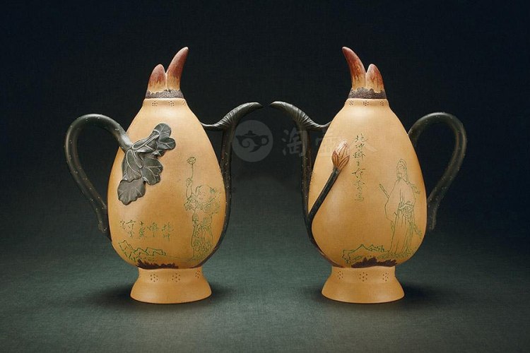 蒋蓉、范曾合作 莲藕倒流壶