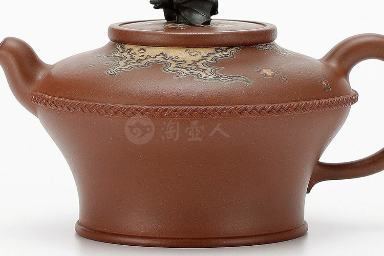 邹跃君制紫泥饰绞泥福星壶