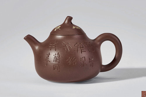 泥绘花卉匏瓜壶紫砂壶