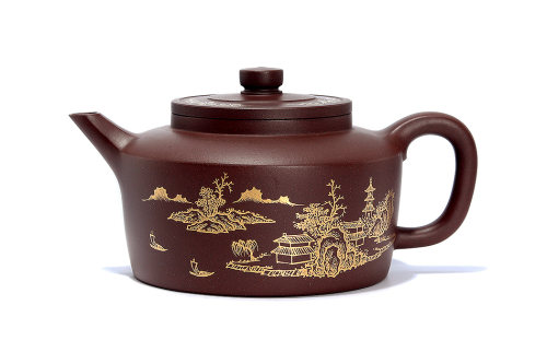 陈峰全手工制《山水描金德钟壶·薄胎》