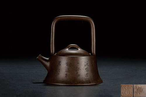 紫泥钟形提梁壶紫砂壶