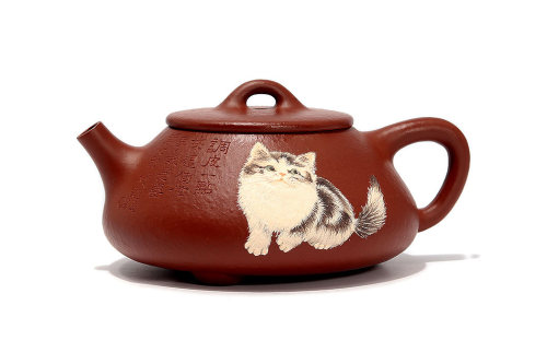 陈鑫制平盖石瓢壶(王文澄泥绘) 陈鑫制平盖石瓢壶(王文澄泥绘)